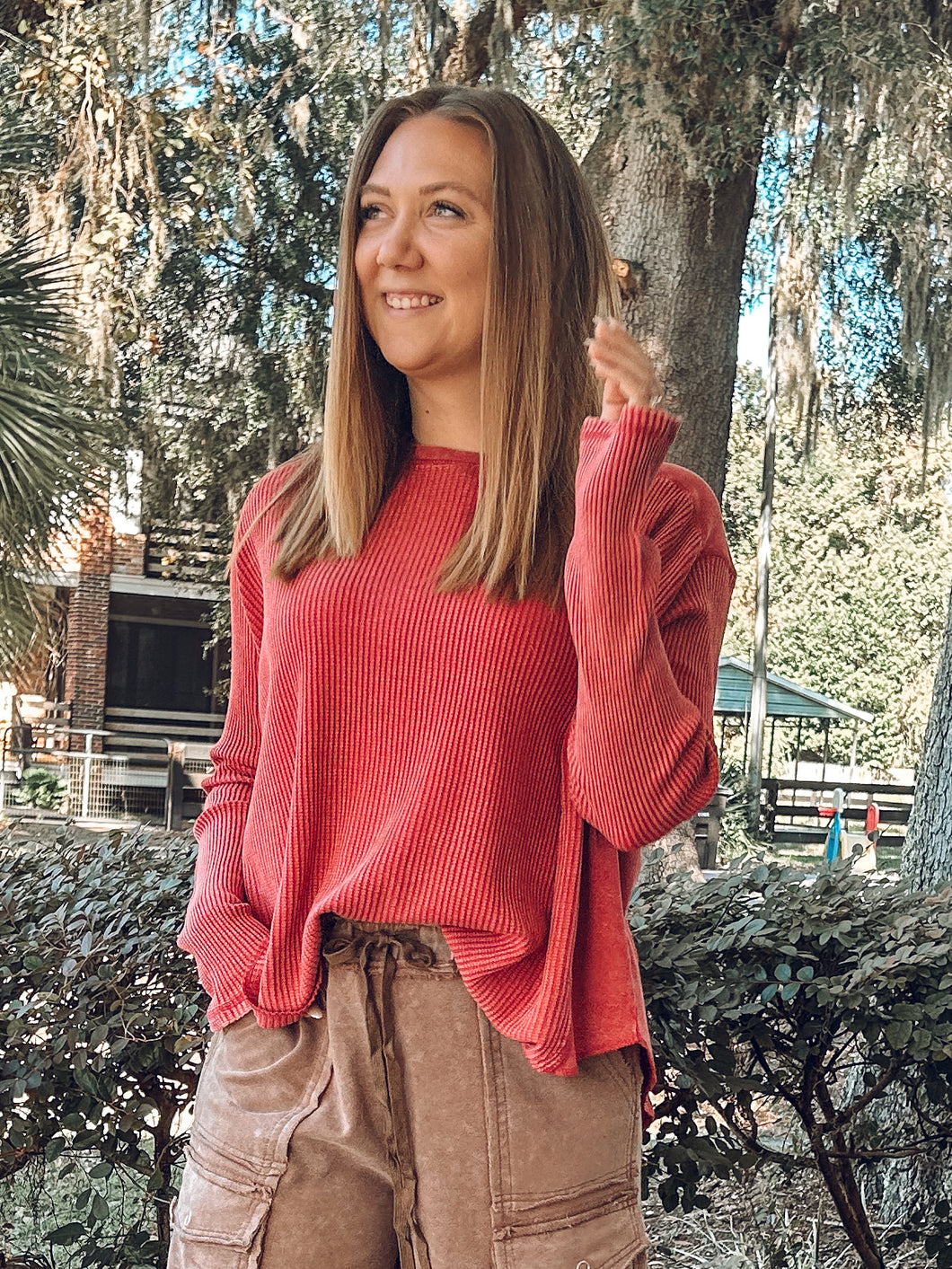 Oversized Washed Mineral Top | Red