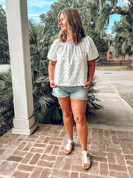 Lace Floral Top | Blue