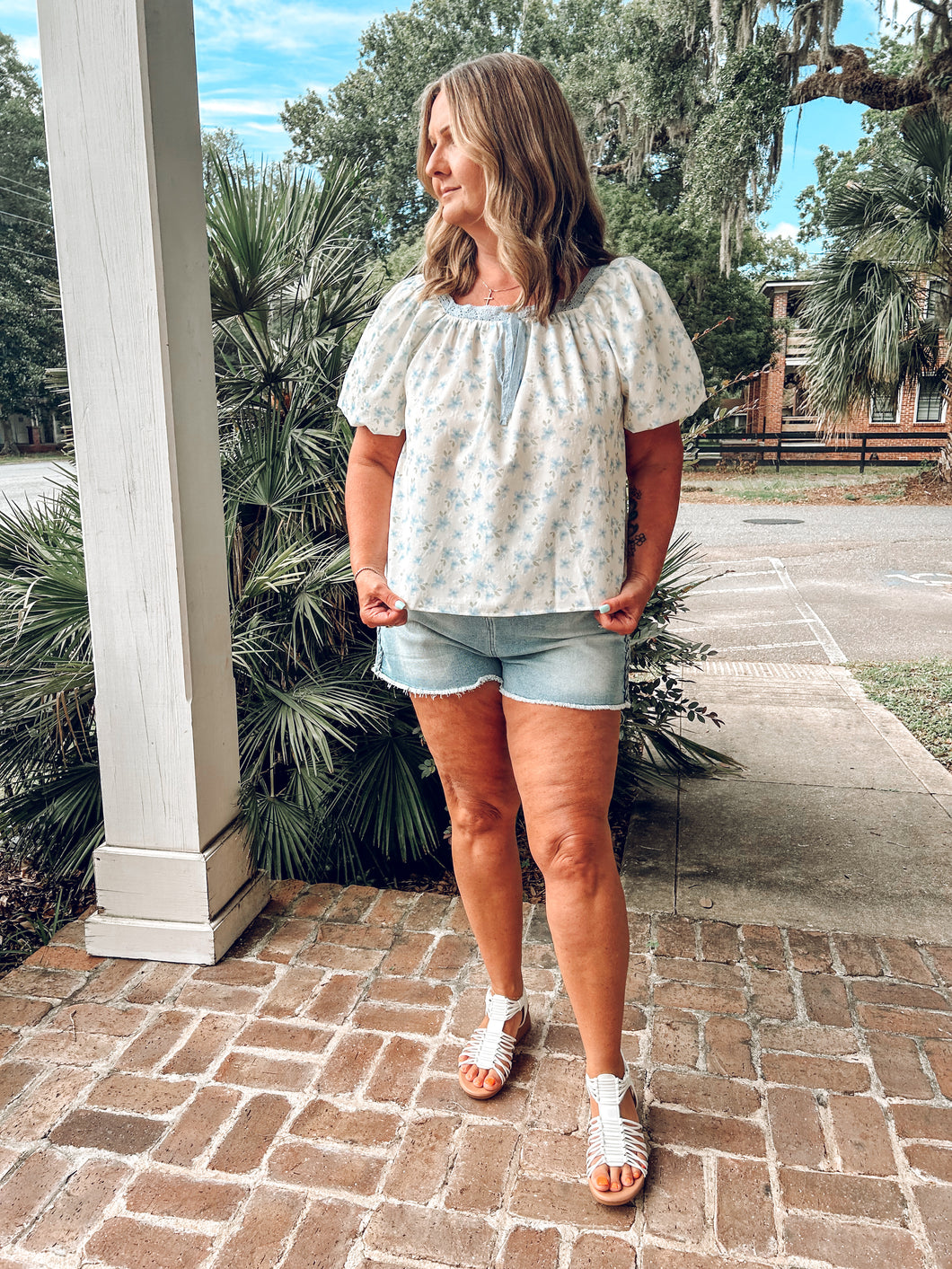 Lace Floral Top | Blue