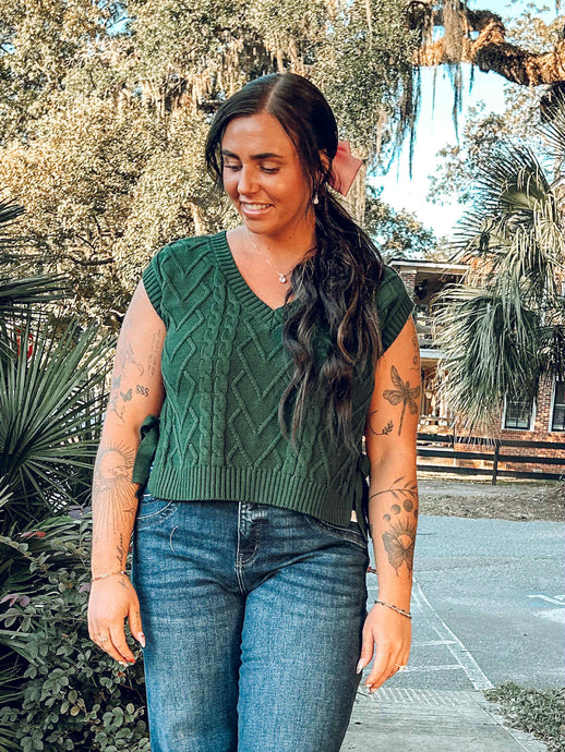 Cable Knit Sweater Vest | Green