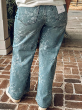 Embossed Floral Wide Leg Denim