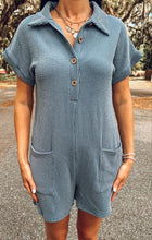 Collared Ribbed Romper | Denim Blue