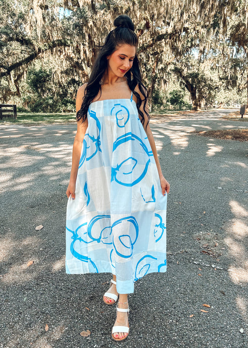 Abstract Peach Print Maxi | Blue