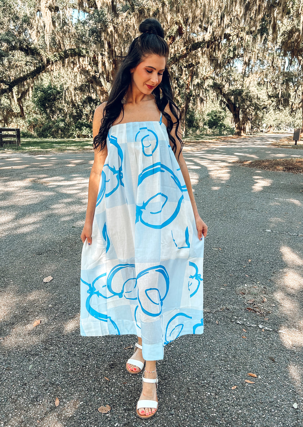 Abstract Peach Print Maxi | Blue