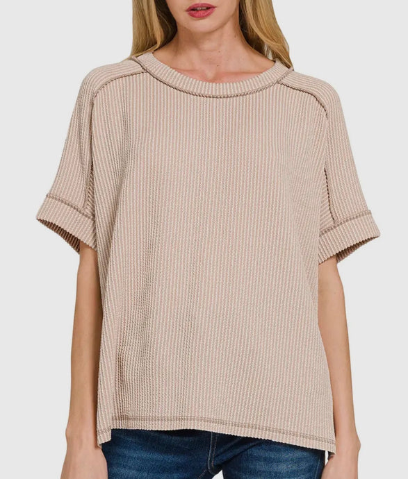 Textured Raw Edge Top | Ash Mocha