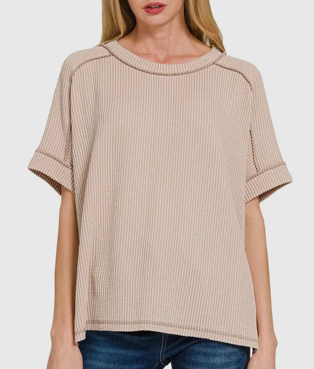 Textured Raw Edge Top | Ash Mocha