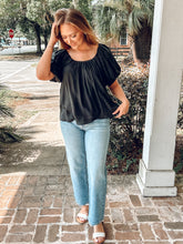 Gathered Puff Sleeve Top | Black