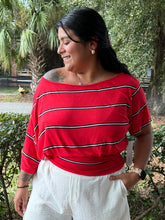 Asymmetrical Stripe Dolman Top | Red