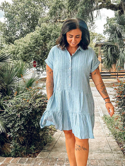 Morning Blues Collared Dress | Dusty Blue