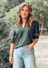 Contrast Wavy Trim Top | Deep Forest