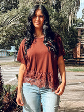 Asymmetrical Lace Trim Top | Brown