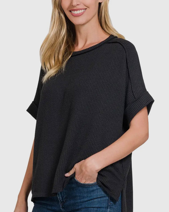 Textured Raw Edge Top | Black