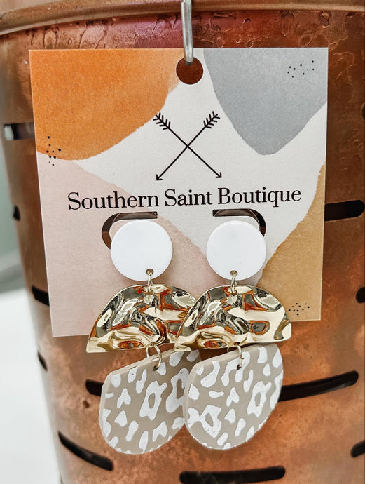Abstract Neutral Cheetah Earring
