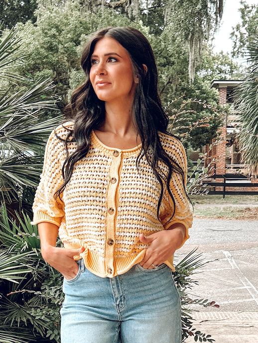Striped Knit Cardigan | Butter Yellow
