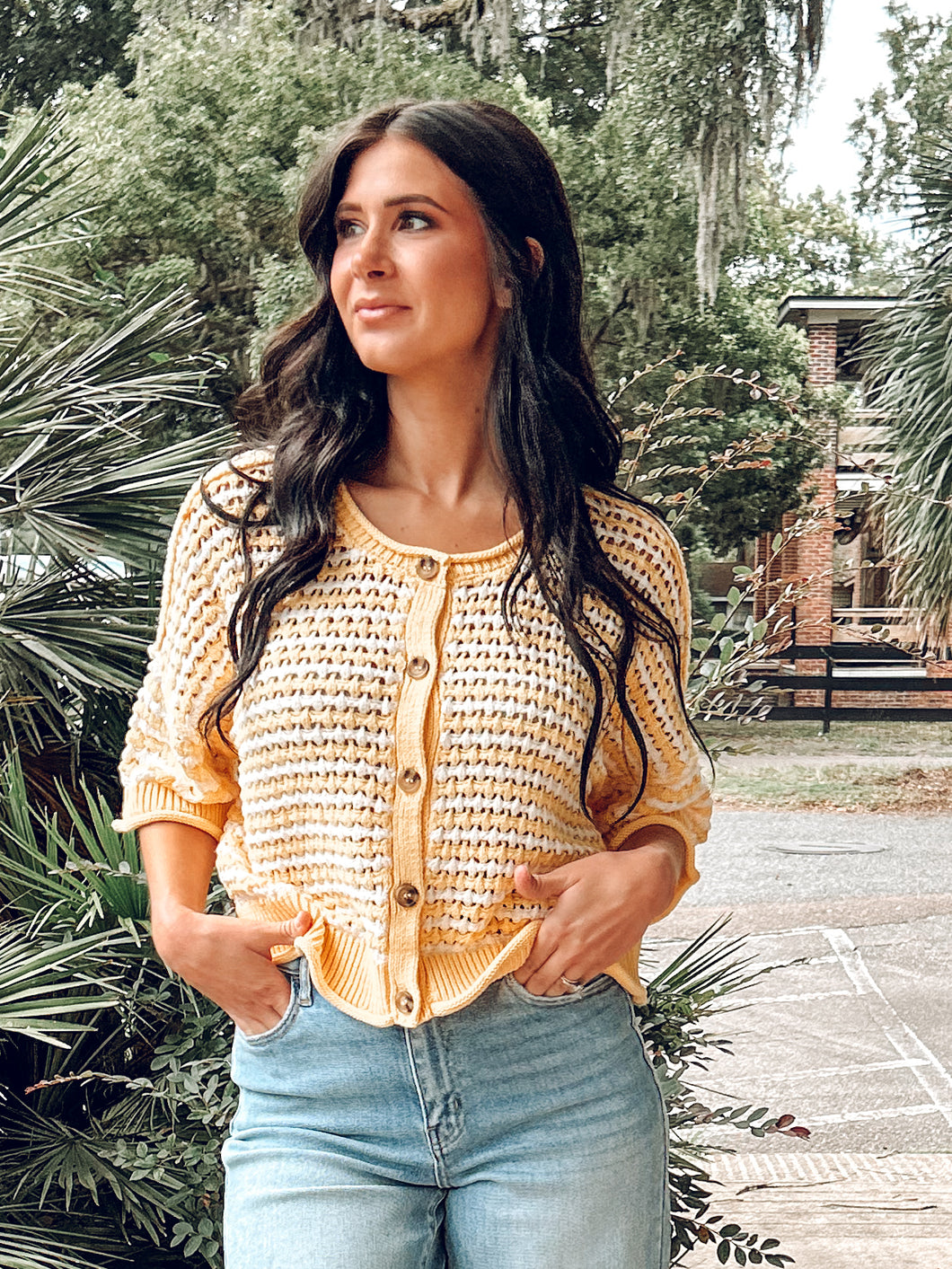 Striped Knit Cardigan | Butter Yellow