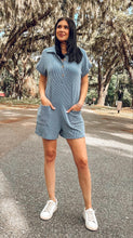 Collared Ribbed Romper | Denim Blue