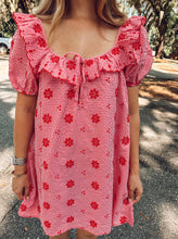 Fly Gingham Embroidered Dress | Red