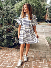 Beach Striped Ruffle Dress | White/Navy