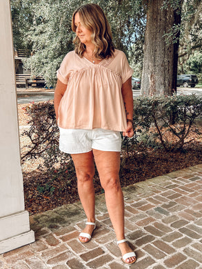Pintuck Babydoll Top | Blush