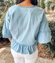 Mineral Wash Ruffle Top | Blue