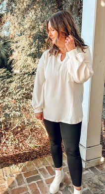 Ribbed Curvy Top | White