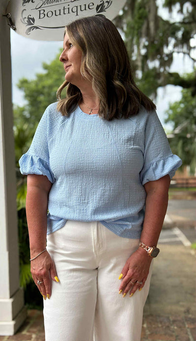 Lume Crinkle Top | Sky Blue