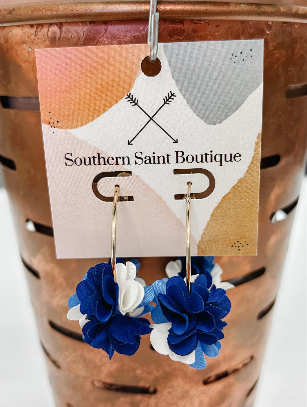 Blue Petal Hoop Earring