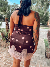 Polka Dot Satin Lace Halter Dress | Brown