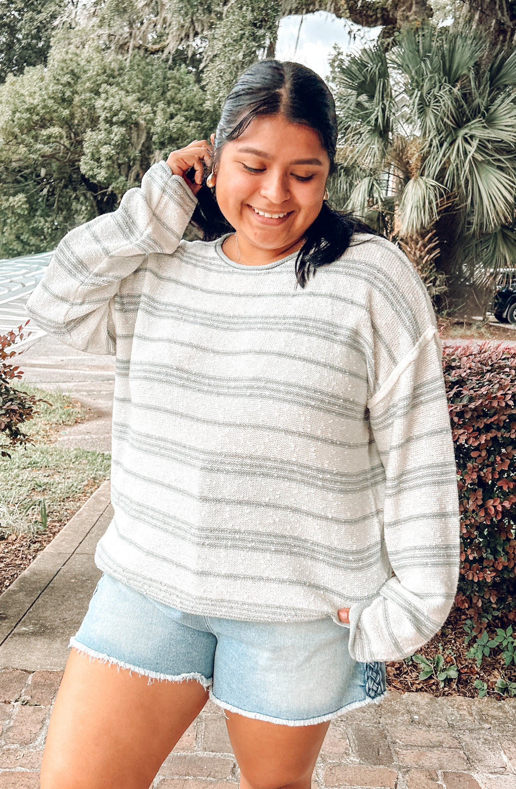 Textured Stripe Sweater | Dusty Sage