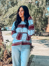 Crew Knit Wide Striped | Burgundy Light Blue
