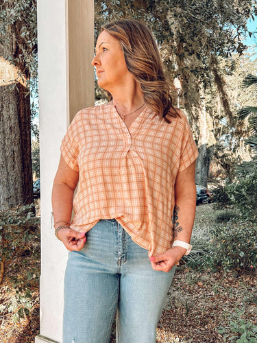 Brunch Date Checkered Top | Apricot