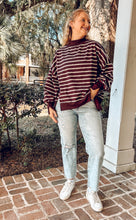 Striped Mock Neck Sweatshirt | Raisin