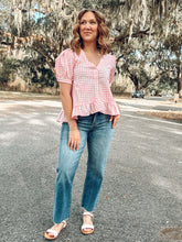 Gingham Button Top | Pink