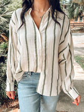 Cotton Dolman Striped Top | Olive