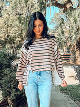 Cotton Blend Striped Top | Mocha