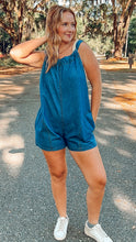 Denim Shortall Romper | Medium Blue