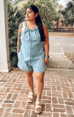 Denim Shortall Romper | Lt Blue