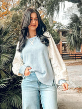 Floral Colorblock Top | Light Blue