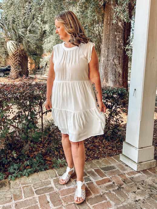 Tia Tiered Curvy Dress | White