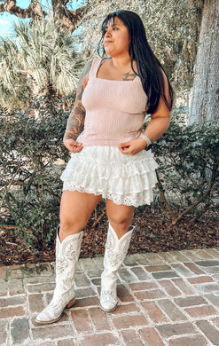 Lace Textured Square Top | Blush