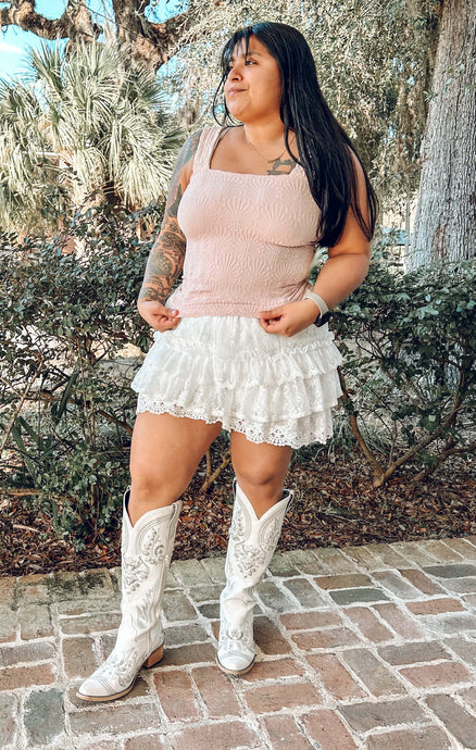 Lace Textured Square Top | Blush