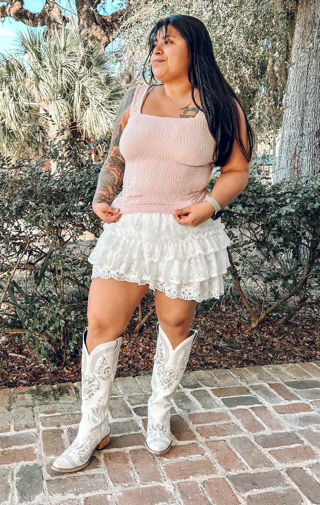 Lace Textured Square Top | Blush