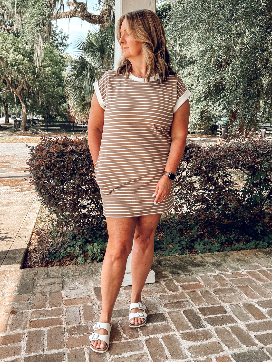 Striped Tee Shirt Dress | Mocha
