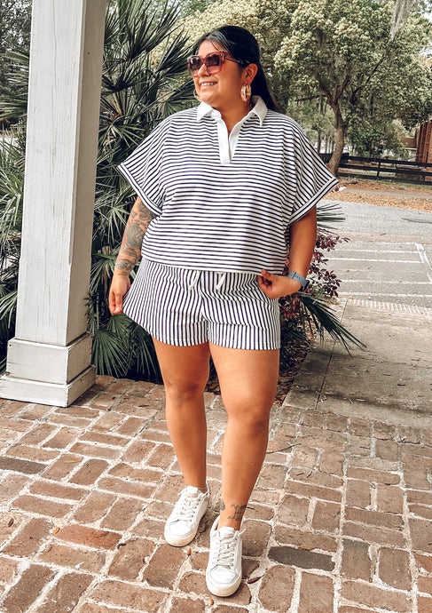 Striped Collared Set | Navy