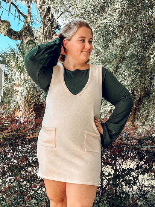 Knit Mini Pocket Dress | Cream