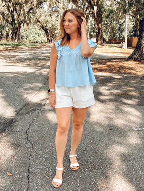 Bright Skies Ruffle Top | Lt. Blue