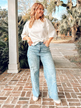 Embossed Floral Wide Leg Denim