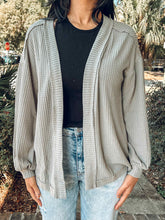 Waffle Stitched Open Cardigan | Grey