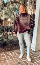 Striped Mock Neck Sweatshirt | Raisin