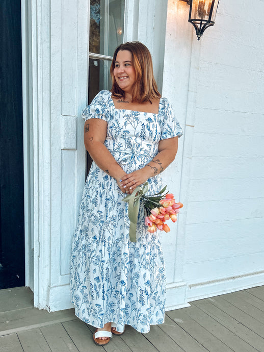 Cotton Floral Maxi Dress | Blue
